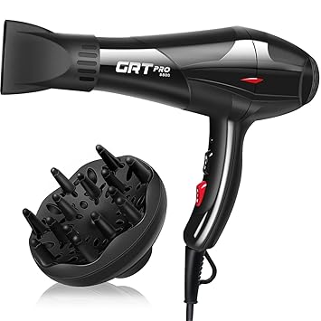 Professional Hair Dryer Ion Hair Dryer 3500 W Blue Light Ion Care Gentle Styling 2 Speed 3 Heat Settings 2 Concentrator and Diffuser for Hair Salon Travel and Family