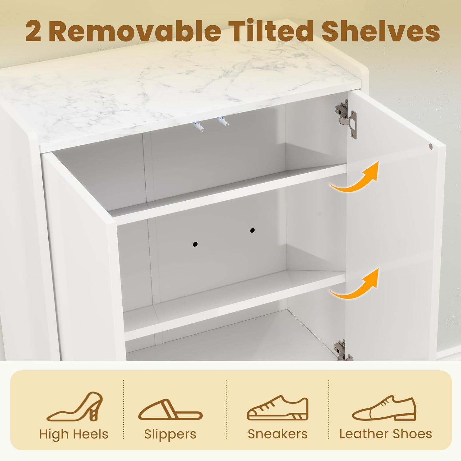LOKO 5-Tier Shoe Storage Cabinet, Freestanding Shoe Organizer with Doors, Faux Marble Shoe Rack Cabinet with Anti-Tipping Kit & Flat Tilting Shelves, Modern Hidden Shoe Cabinet for Entryway, Hallway