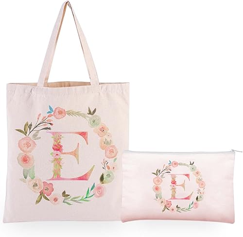 boutikpro Bolsa de lona personalizada con inicial floral con cremallera, bolsa de monograma, bolsa de cosméticos, regalo para mujeres, dama de honor