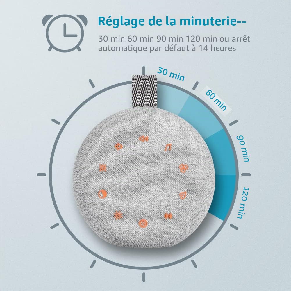Machine à bruit blanc portable 40 sons apaisants rechargeable USB minuterie sonore veilleuse