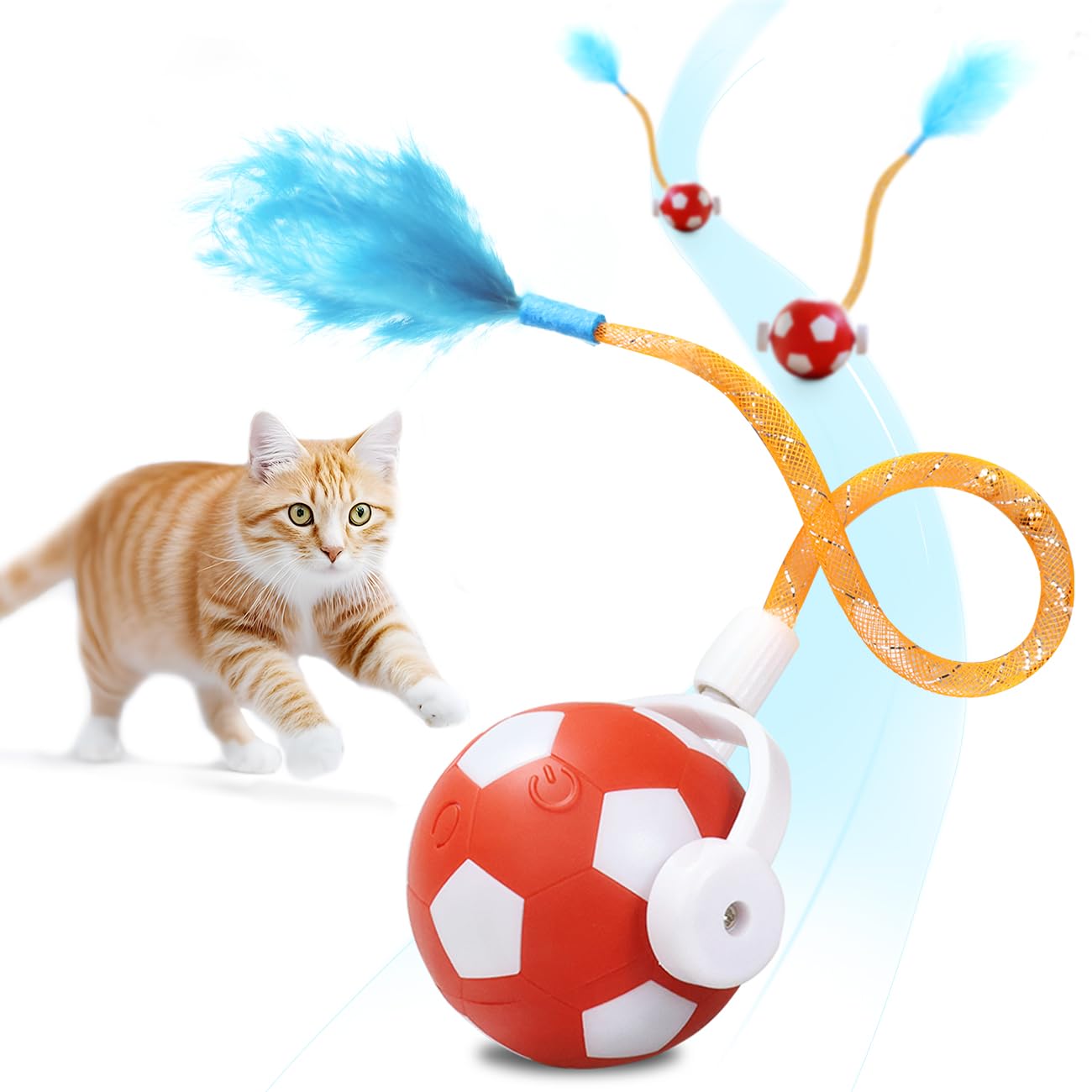 oosofitt Interactive Cat Toys with Feather Snappy Tail for Bored Indoor Adults Cats, Safe Rolling Toys Ball with 3 Models, Automatic Cats Toy for Any Floor, Electric Moving Cat Enrichment Toy