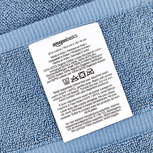Amazon Basics Gots Certified Organic Cotton Bath Towel - 4-Pack, True Blue #TOP2