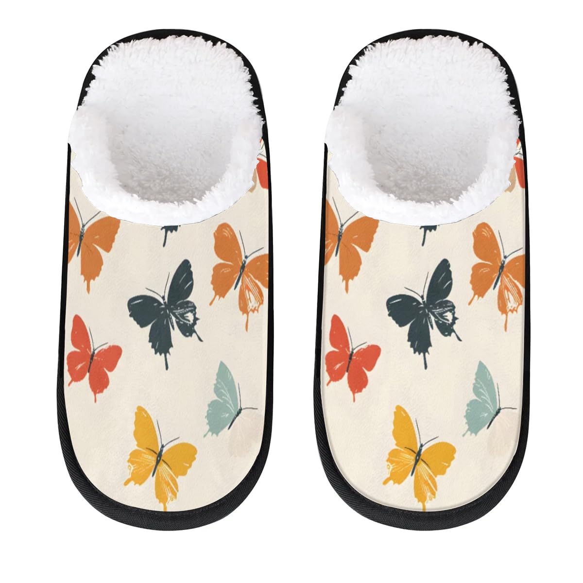 Hsnar Colored Butterfly Print Non Slip House Slippers for Women Indoor Slippers for Men Soft House Shoes Spa Slippers, M