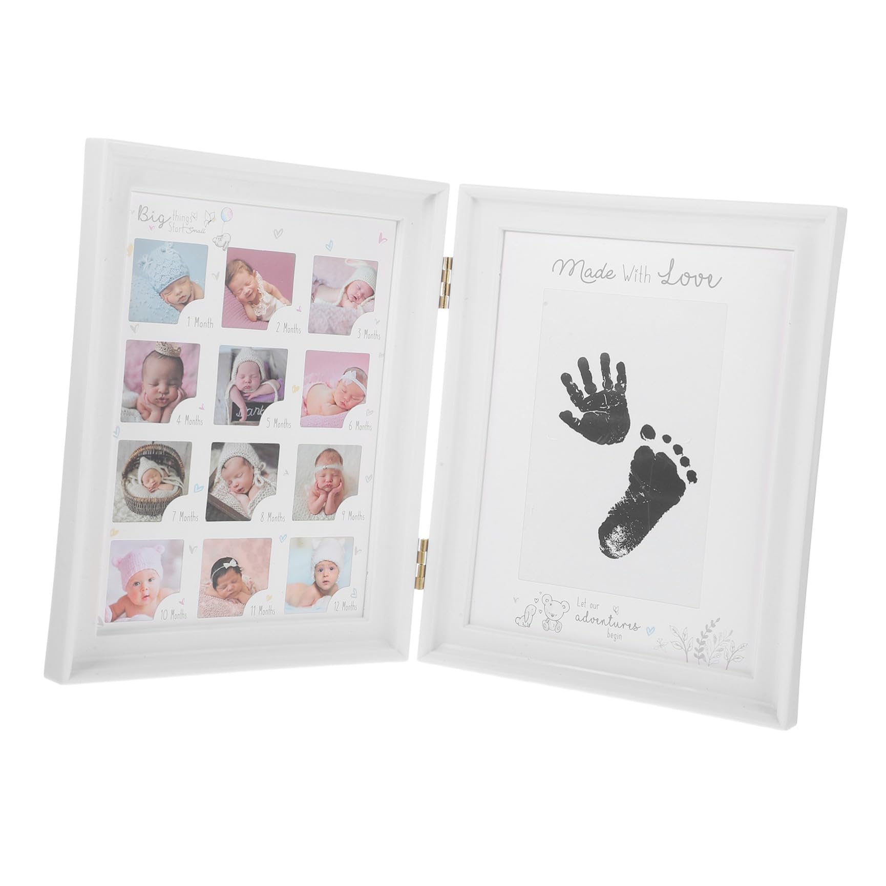 Cadre photo bébé pliable blanc en PVC pour empreintes de mains et pieds