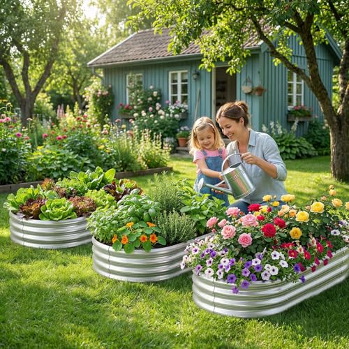 Image of Land Guard 2 Pack 4x2x1ft Galvanized Raised Garden Bed Outdoor, Heavy Duty Bottomless Metal Raised Planter Box for Vegetables, Flowers, Herbs, Backyard Patio Gardening, Silver