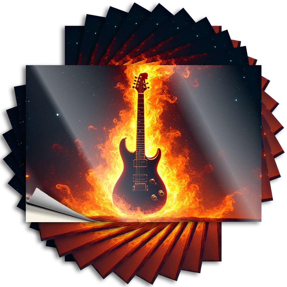 Flaming Guitar Against Starry Sky. Bath Sets Rock - Tattoos Bumper Waterproof Decal(8X12CM)