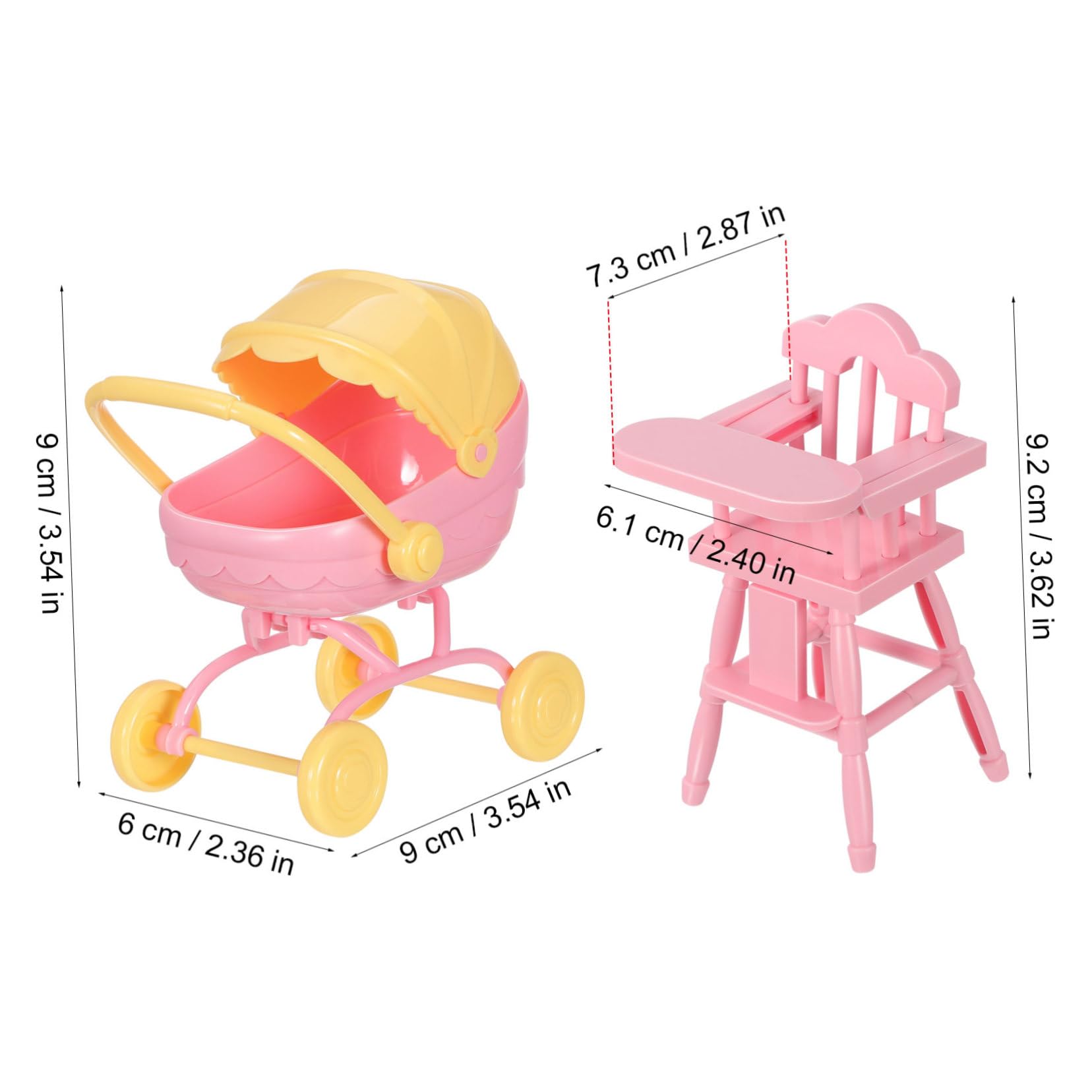 KESYOO Doll Set Mini Toy Stroller for Dolls Portable Play Toy Realistic Features