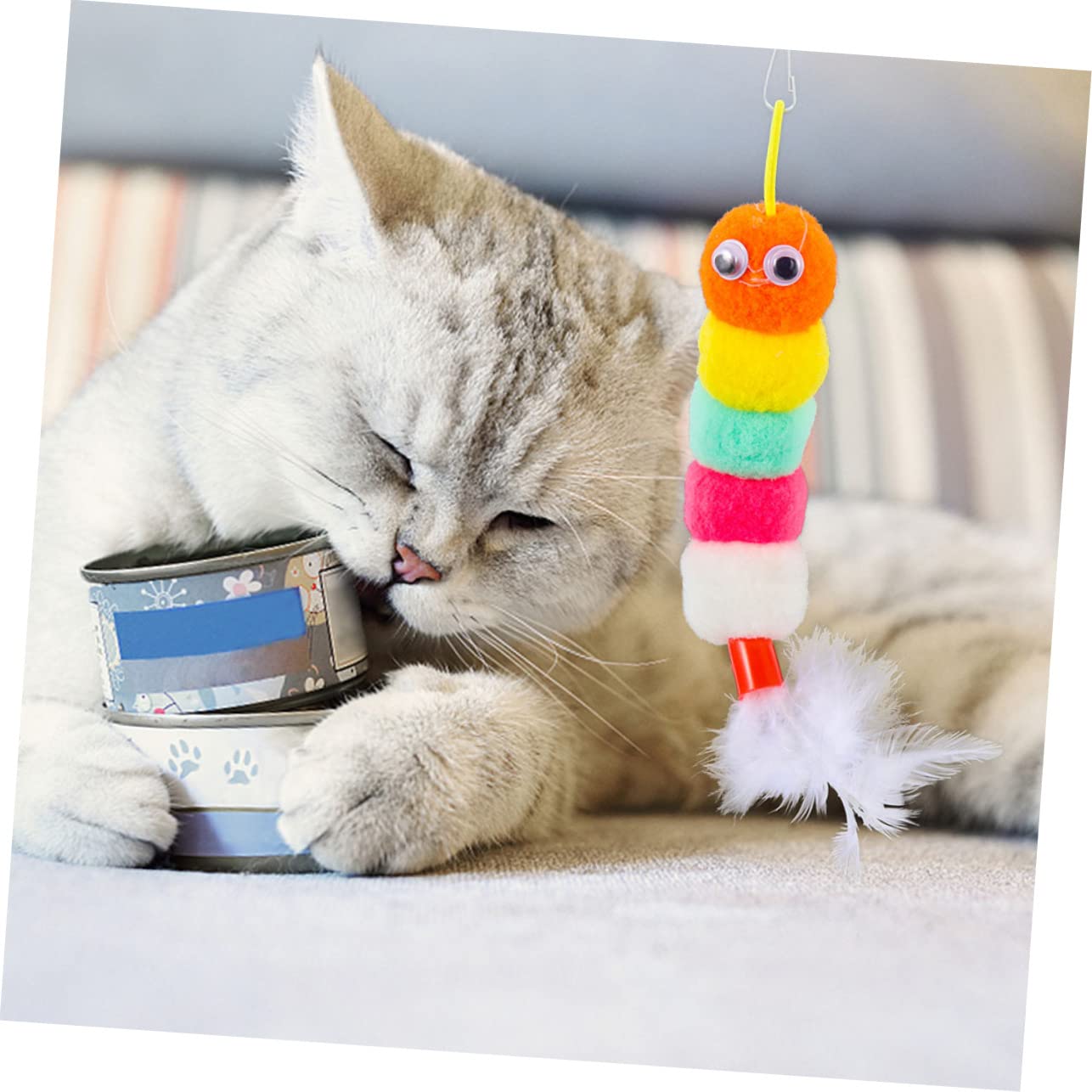 Happyyami 20stücke Katzenminze Spielzeug Einstellbare Und Tragbare Katzenangel Mit Bunten Federn Interaktives Katzenspielzeug Für Kitten Und Haustiere Fördert Bewegung Und Spielspaß