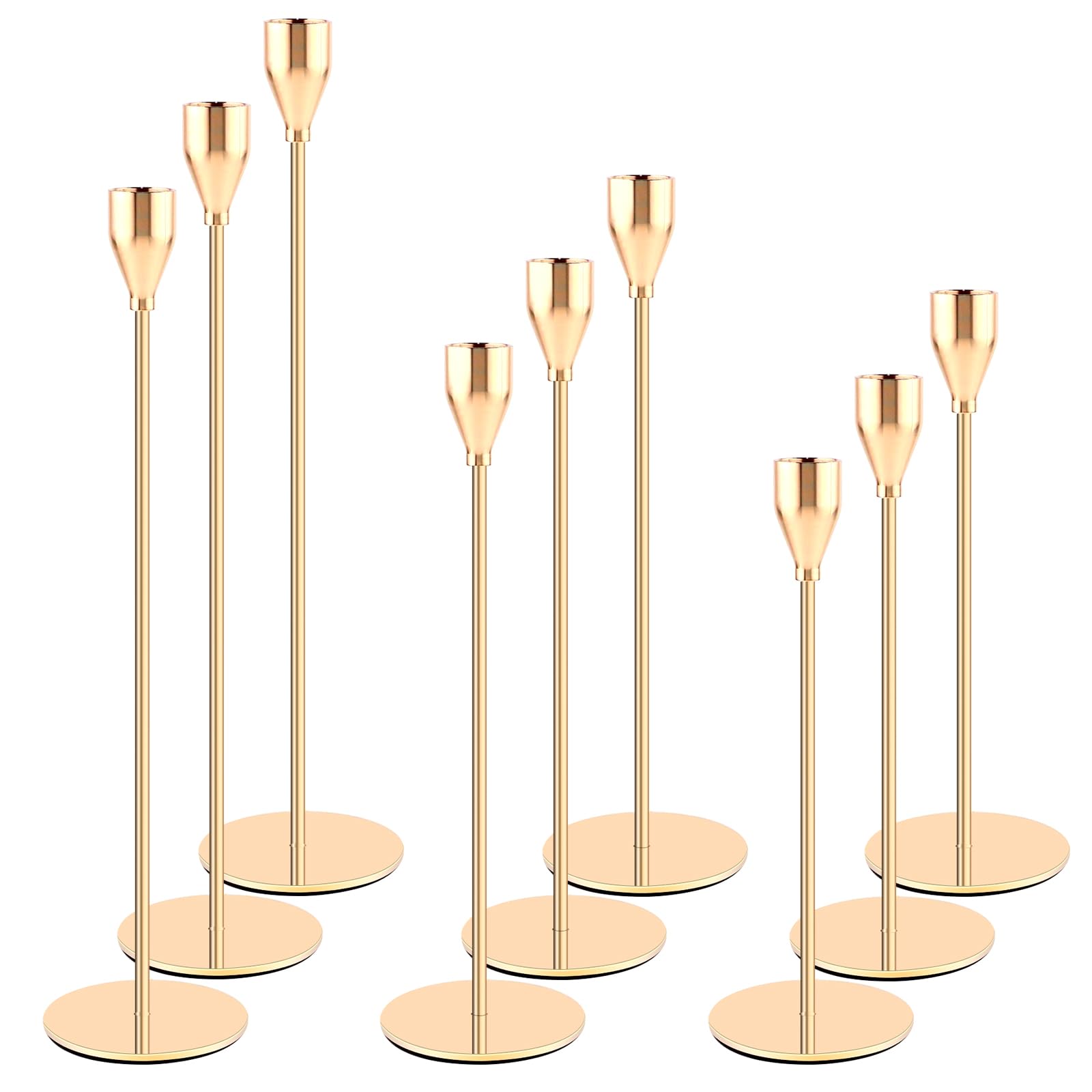 Bougeoir Chandelier,Chandelier Bougeoir Dorés 9 Pcs,Chandelier de Mariage,Rétro Métal Porte-Bougie Conique,pour Bougie Conique pour décor, Mariage,dîner aux chandelles,Saint Valentin,Fêtes