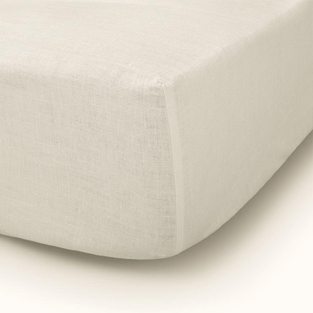 Cuore di lino - Spannbettlaken aus reinem Leinen, 100 % cremeweiß, für Doppelbett (180 x 200 x 30 cm).
