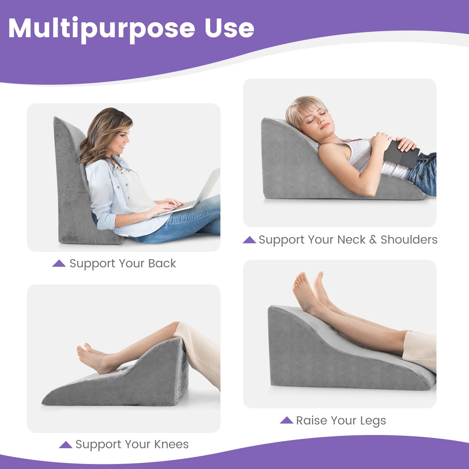 GIANTEX Cojín de lectura para sofá y cama, cojín cómodo y suave con funda extraíble, cojín en cuña, soporte para espalda y piernas, con diseño ergonómico y asa