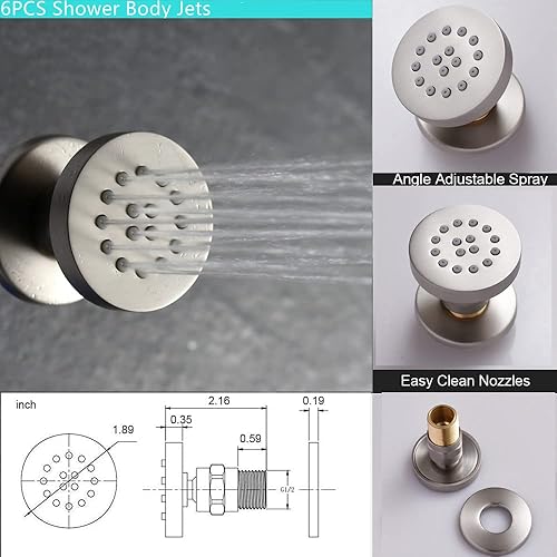 Miniatura 5 de WHSHOWER Sistema de ducha de cuerpo completo de 8 pulgadas con 6 piezas de chorros corporales de níquel cepillado antiguo, juego completo con