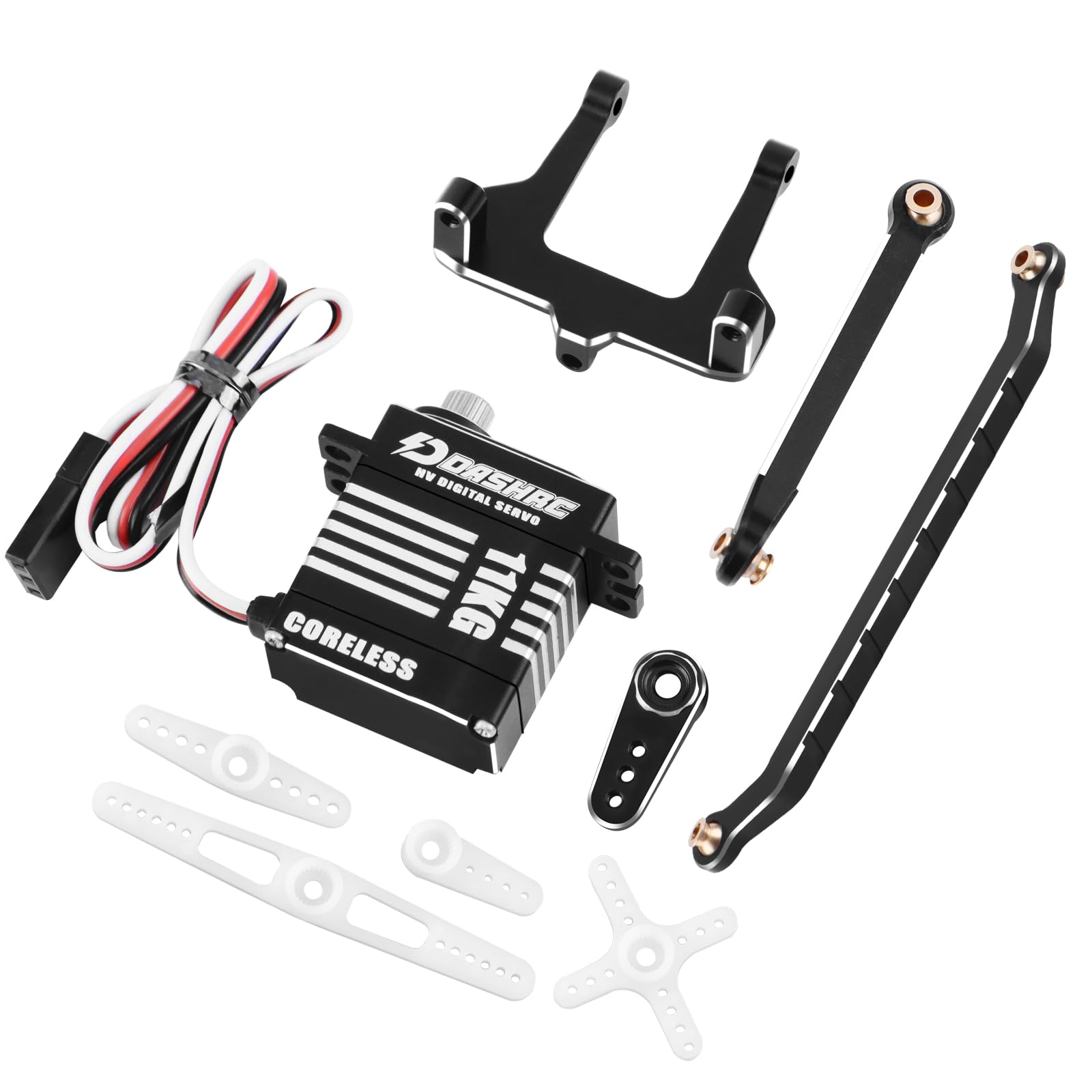 RC 11 kg digitaler Servo, High-Torque-Metallgetriebe, kernloser Motorsatz für 1/18 RC Crawler Redcat Ascent-18 Upgrades Teile, Servohalterung Hupe Lenkglieder inklusive