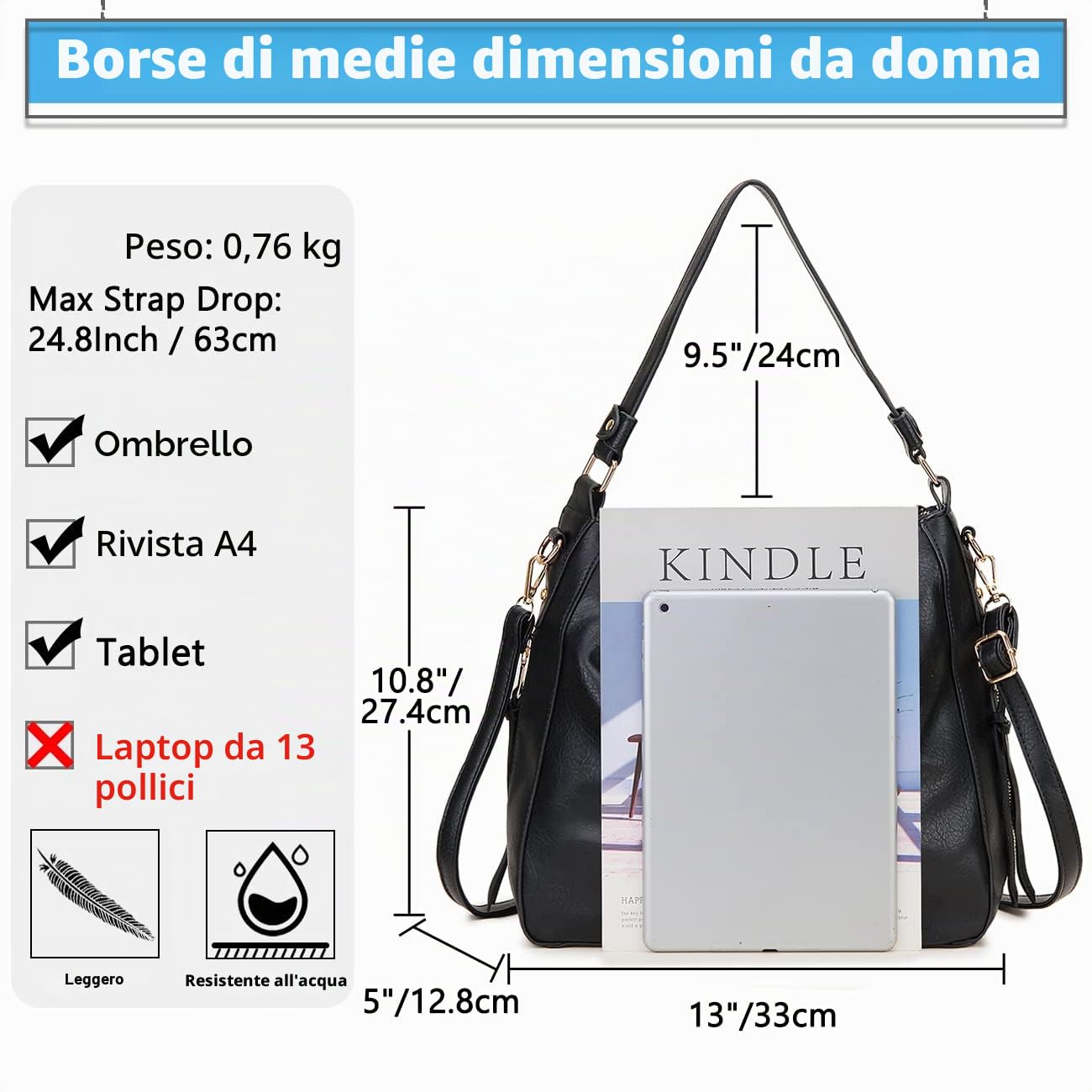 VX VONXURY Borsa a Tracolla Donna, Elegante Grande Borse Donna Hobo in Vegan Pelle Tote Bag per lavoro e viaggio