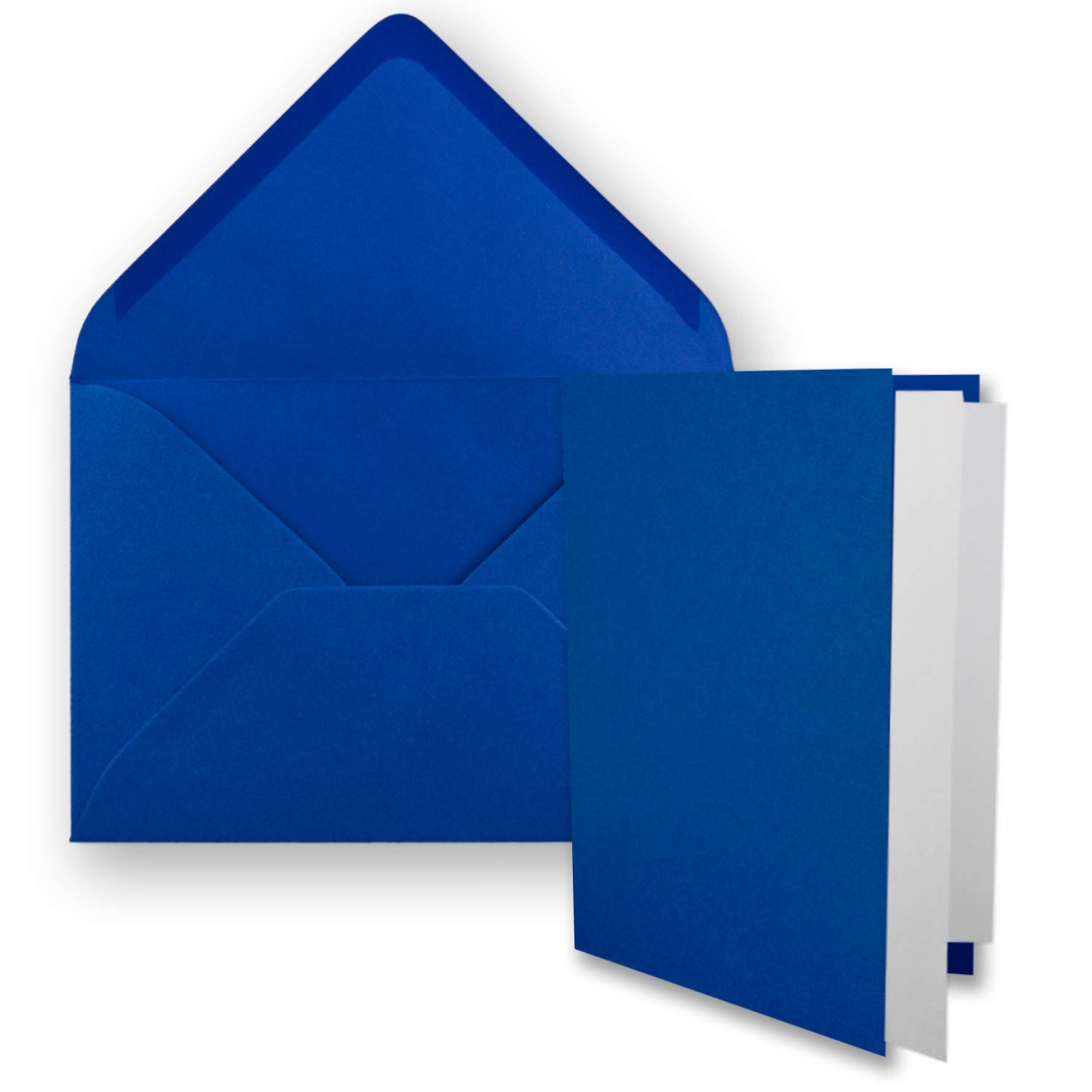 Juego de 25 tarjetas plegables DIN B6 con sobres en azul real (azul) – 120 x 170 mm – incluye papel blanco – ideal para tarjetas de invitación, bodas, bautizos, comuniones y confirmaciones