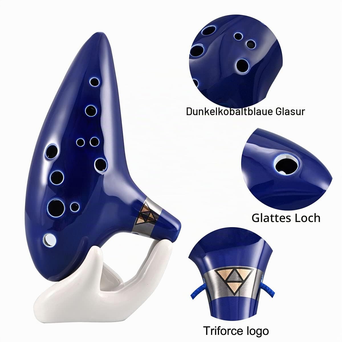 LIEKE Ocarina 12-Loch Alto C Keramik Okarina Musikinstrument Geschenk für Kinder Erwachsene mit Display Ständer Notenbuch Nackengurt Tasche