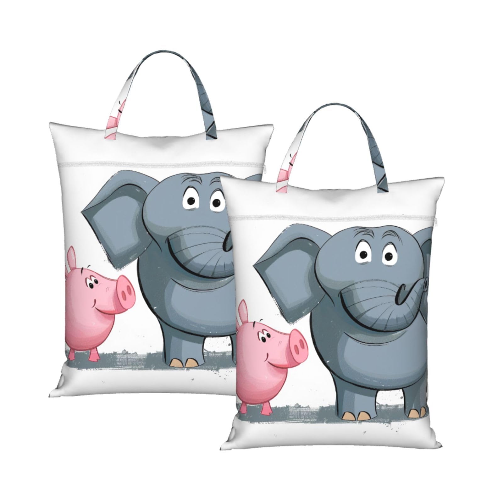 Large Travel Laundry Bags,Elephant and Piggie Print with Handle Foldable Laundry Bag for Holidays Gym Swimming and Family Trips, 2Pcs