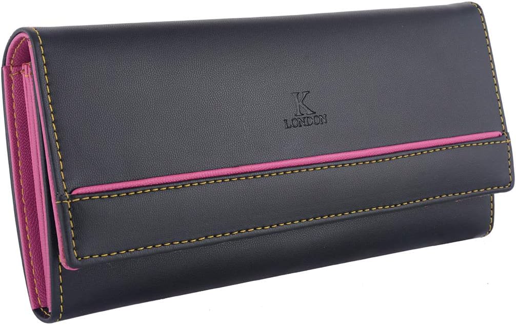 K LondonBlack & Pink Stylish Card & Zipped Pocket Women Wallet - 1515_black_pink