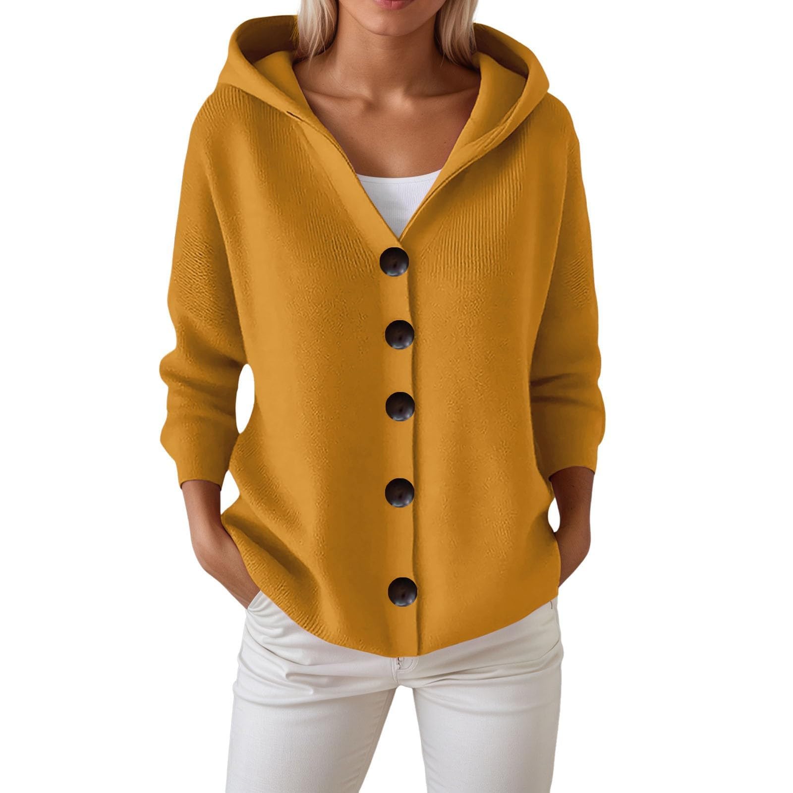 Womens Hoodie Sweaters Button Down Open Front Knit Sweater Lightweight Long Sleeve Hooded Sweaters Pullover Hoodies