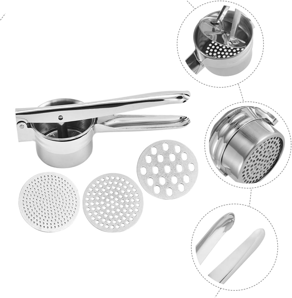 BESPORTBLE Multi-Function Stainless Steel Potato Ricer and Masher Manual Kitchen Tool for Mashing Vegetables and Fruits Sturdy Handheld Crusher for Home Cooking