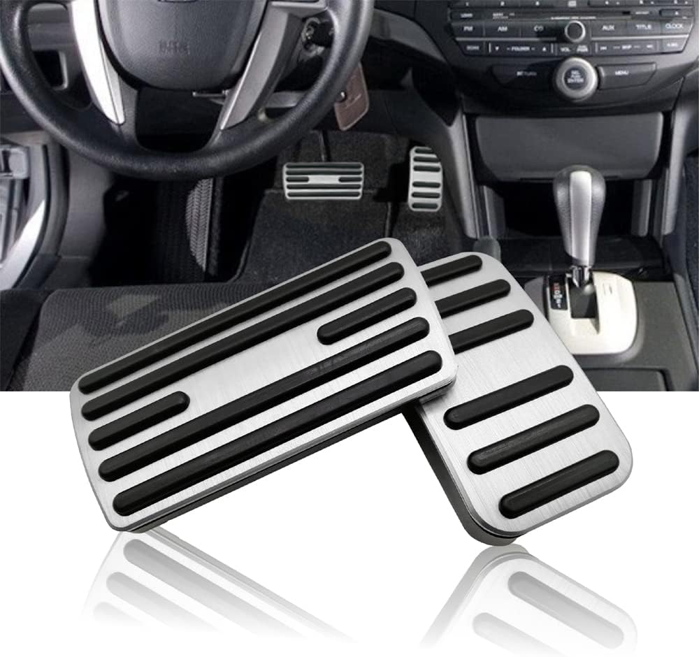 Anti-Slip Performance Foot Pedal Pads kit Compatible with Honda Accord Odyssey Civic CRV Crosstour Stream,Auto No Drilling Aluminum Brake and Gas Accelerator Pedal Covers (Model A-Silver)