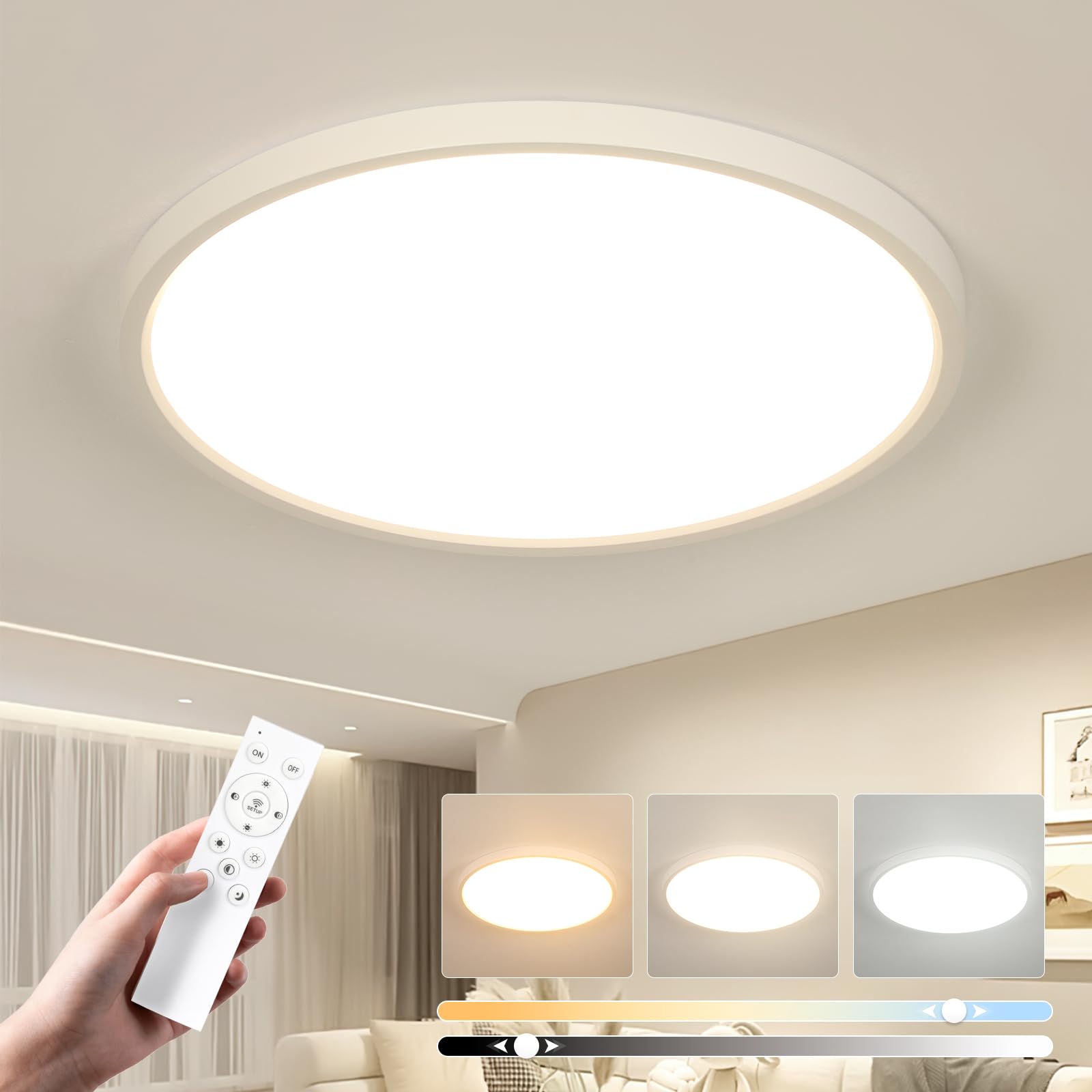 EASY EAGLE Plafoniera LED Soffitto Dimmerabile, 40CM 48W 4800LM Bianco | 3000K-6500K Rotondo Lampada con Telecomando, Lampadario LED Moderna per Soggiorno, Camera da letto, Cucina, Bagno, Ufficio