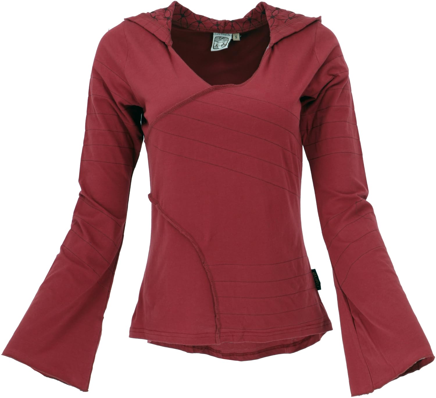 GURU SHOP Elfen Hoody, maglietta a maniche lunghe, Pixi, felpa con cappuccio Flower of Life, da donna, in cotone, maglione e maniche lunghe