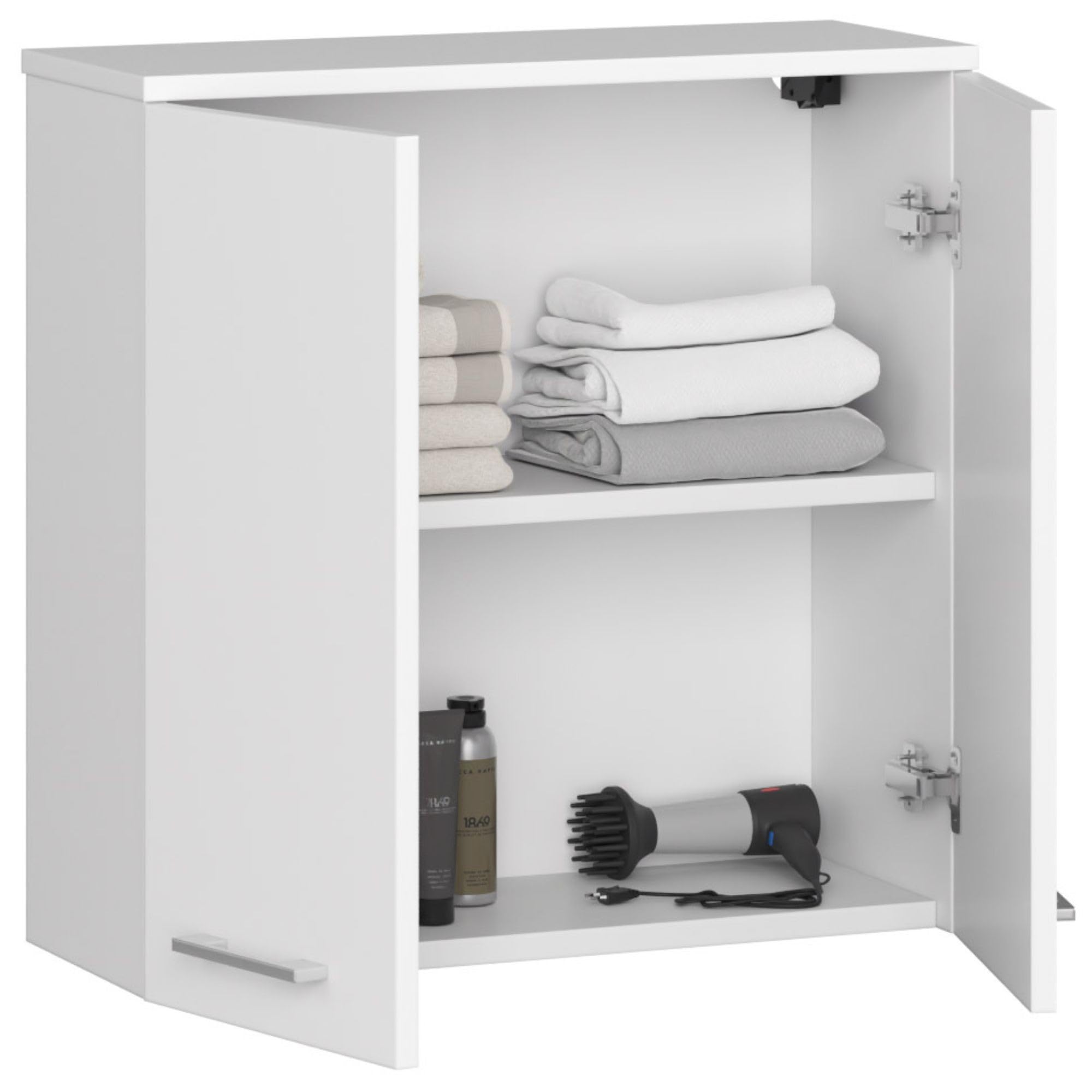 AKORD | Badezimmer‑Hängeschrank FIN W60 2D 2-türig | Hängeschränke Fürs Bad | Tür Links oder Rechtseitiger Montage | B60 x H60 x T22,5 cm | Gewicht 18 kg | Weiß