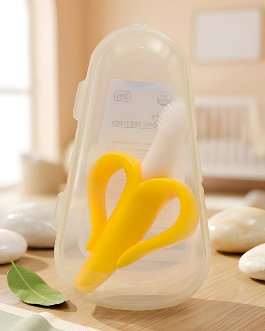 Rachna Infant Soft Bristle Safe Teething Gum Massager Flexible Silicone Banana Teether Manual Toothbrush For Babies With Hygienic Protective Case-8018-Yellow, 1 Piece-image-18