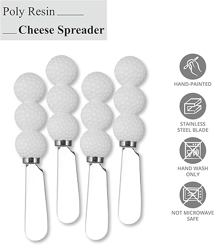 Miniatura 3 de Supreme Housewares Cuchillos esparcidores de queso y mantequilla, decoración de golf, mango de resina pintado a mano de 4 piezas con hoja de acero