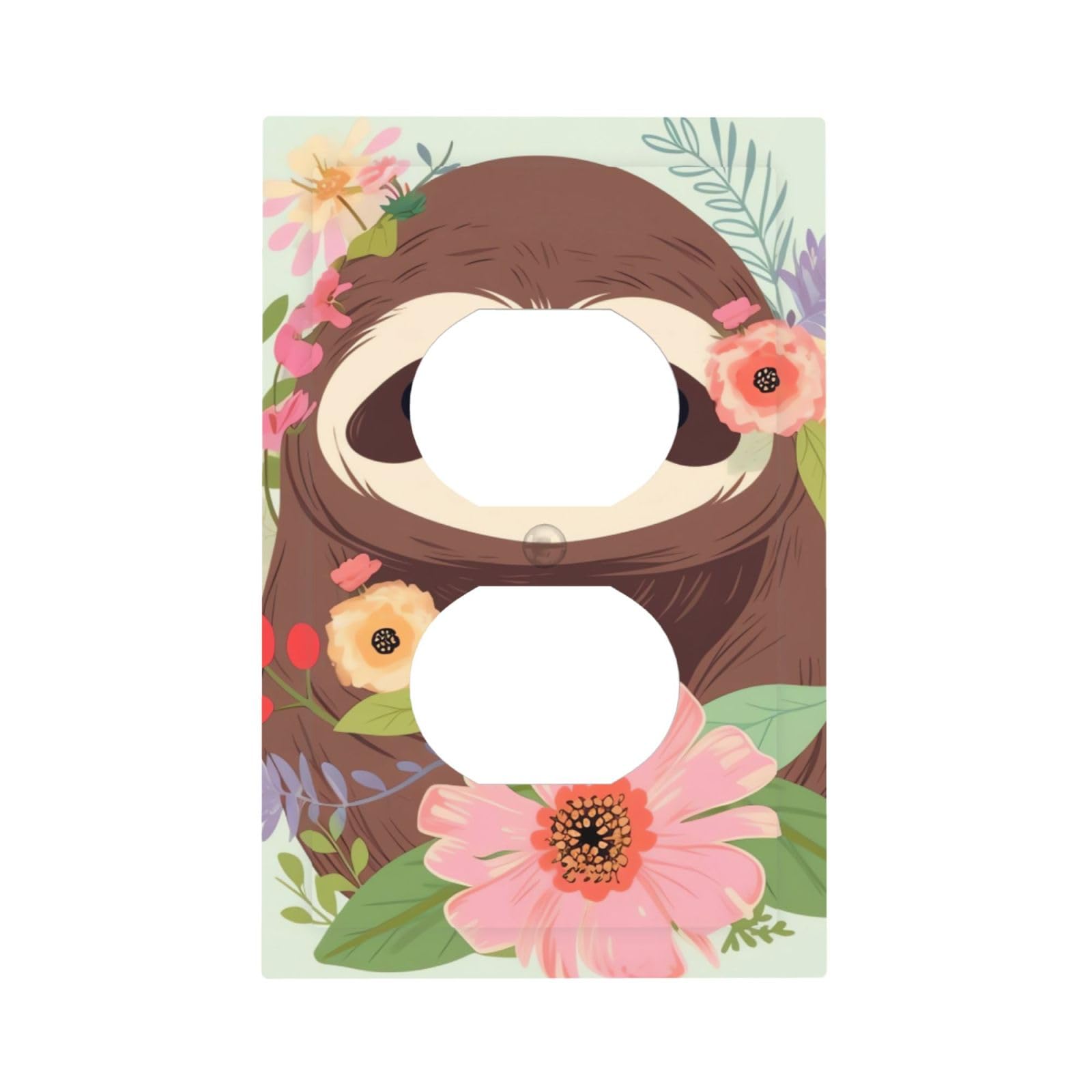1-Gang Decorator Wall Plate Sloth And Flowers Light Switch Cover Single Gang Receptacle Outlet Wall Plate Mid Size 5" x 3" Wallplate Unbreakable Polycarbonate Outlet Faceplates Covers