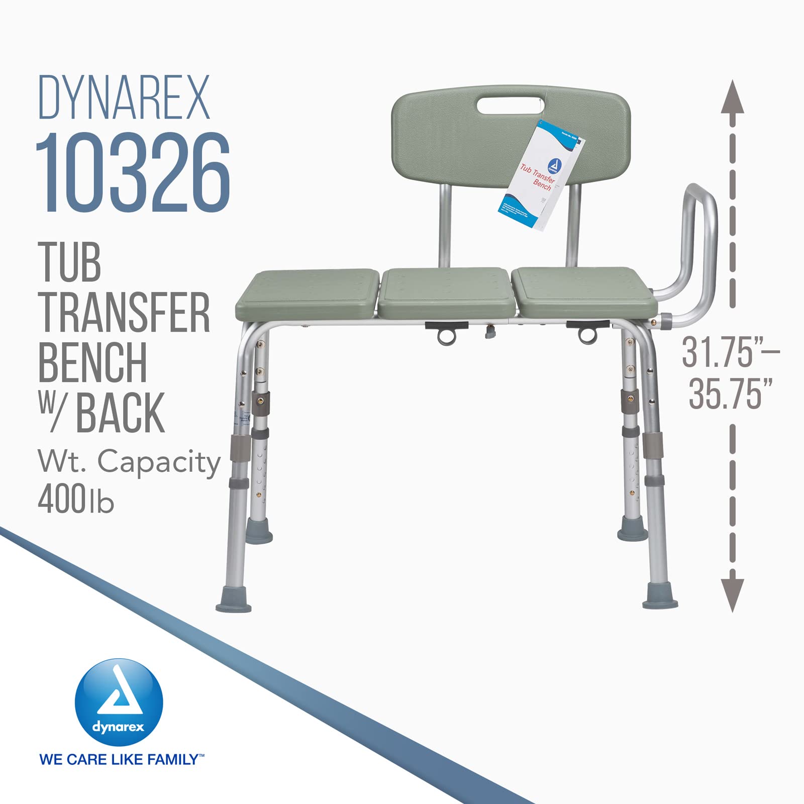 Dynarex Tub Transfer Bench, Stress-Free and Comfortably Seated Access to a Bathtub or Shower, 400 lb. Weight Capacity, Grey, 1 Bench