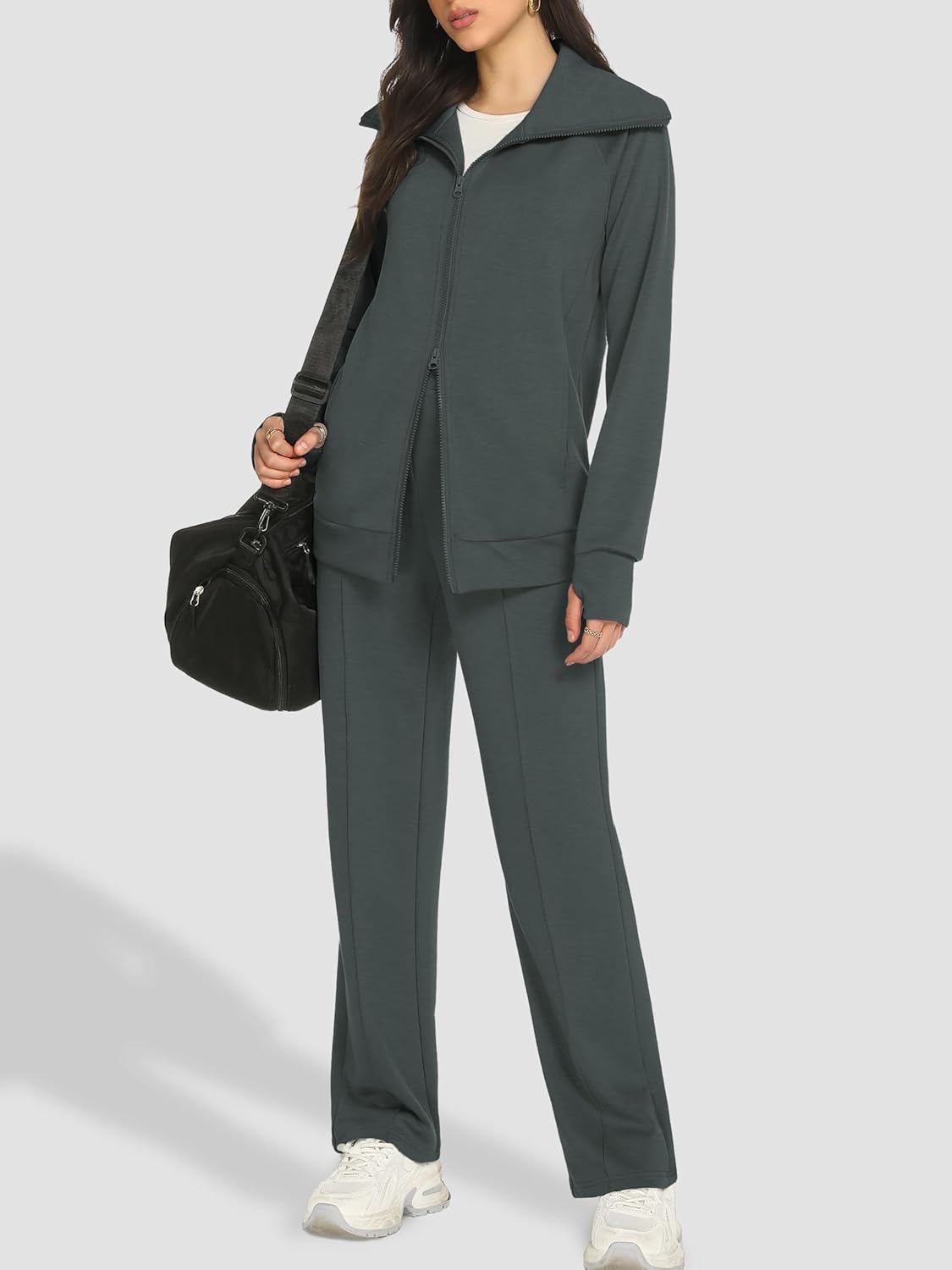 Casly Lamiit Lounge Sets for Women 2026 Spring Sweatsuit Long Sleeve Zip Up Travel Outfit Wide Leg Sweatpant Tracksuit - Image 4