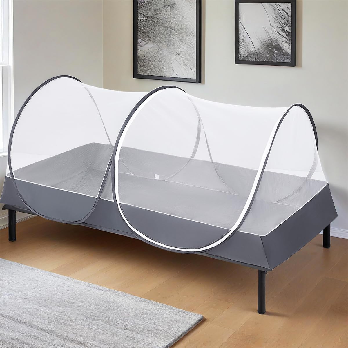 Mengersi Mosquito Net for Bed,Large Pop Up Mosquito Tent Portable Foldable Mosquito Net Bed Canopy for Bed Camping Travel Patio,Free Installation (Gray,1PC)