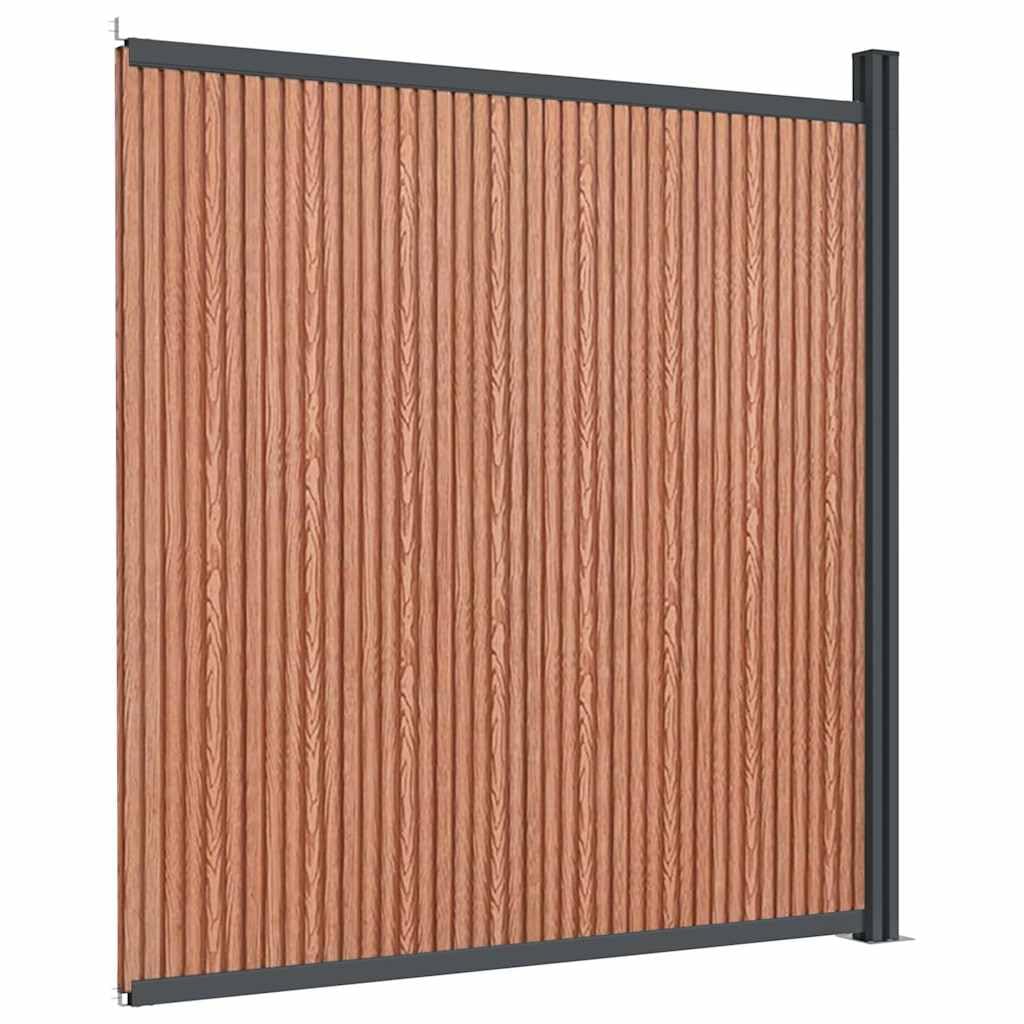 WPC Fence Panel 173x186 cm Brown Wood Plastic Composite Garden Privacy Screen Aluminium Frame Weather Resistant Easy Install Slat Fencing Outdoor Barrier for Security and Backyard Enclosure