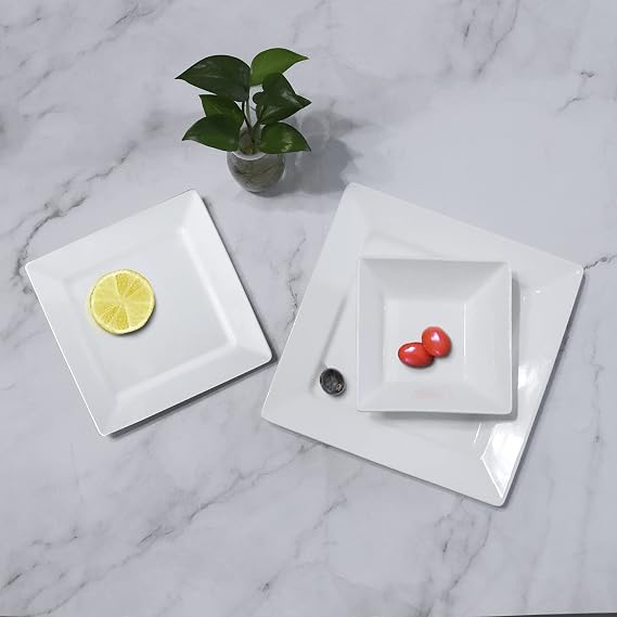 Ceramic Dinnerware Set, 12-Piece Square Dishware for Four, White, Durable and Elegant Design for Everyday Use and Special Occasions