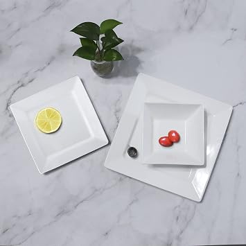 Ceramic Dinnerware Set, 12-Piece Square Dishware for Four, White, Durable and Elegant Design for Everyday Use and Special Occasions