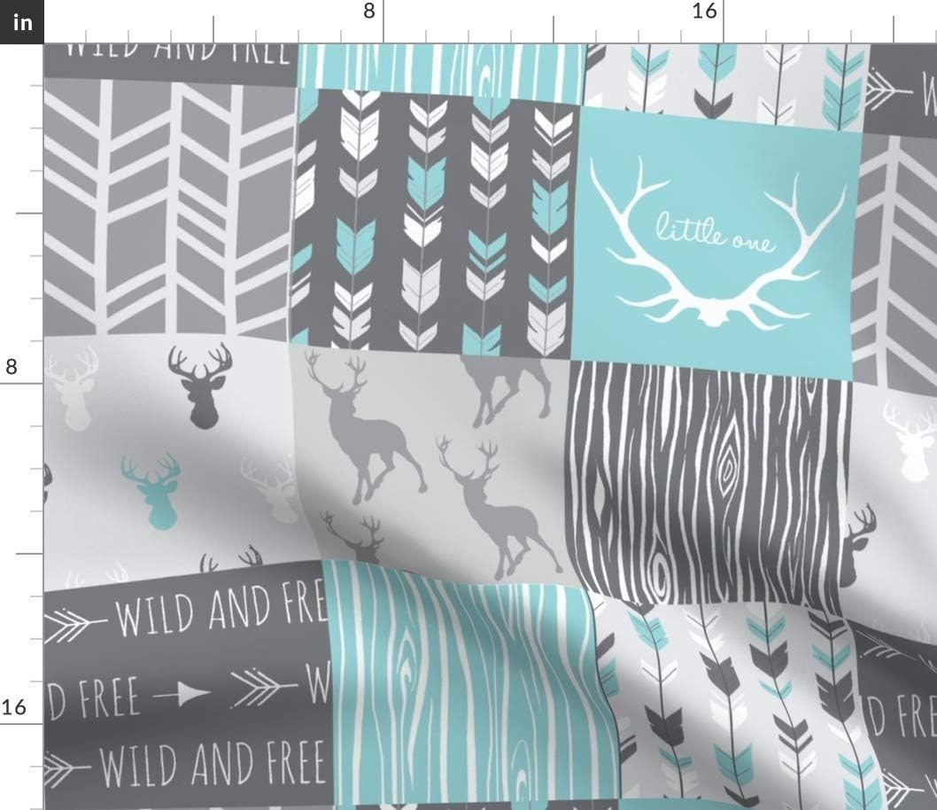 Spoonflower Fabric - Patchwork Deer Aqua Grey Wholecloth Quilt Gray Printed on Petal Signature Cotton Fabric by The Yard - Sewing Quilting Apparel Crafts Decor