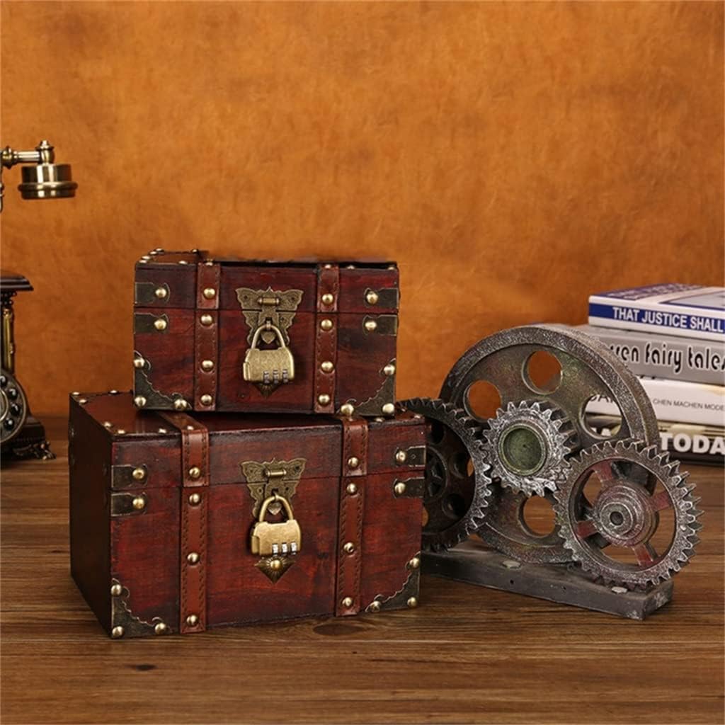 Retro Antiquetreasure Chest with Lock Vintage Wooden Storage Box Antique(18 x 11 x 10cm)