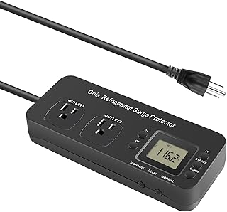 Refrigerator Surge Protector, Ortis Double Outlet Electronic Surge Protector for Home Appliances with Time Delay & Real-Time Electricity Usage Monitor, Protects All Voltage Abnormalities