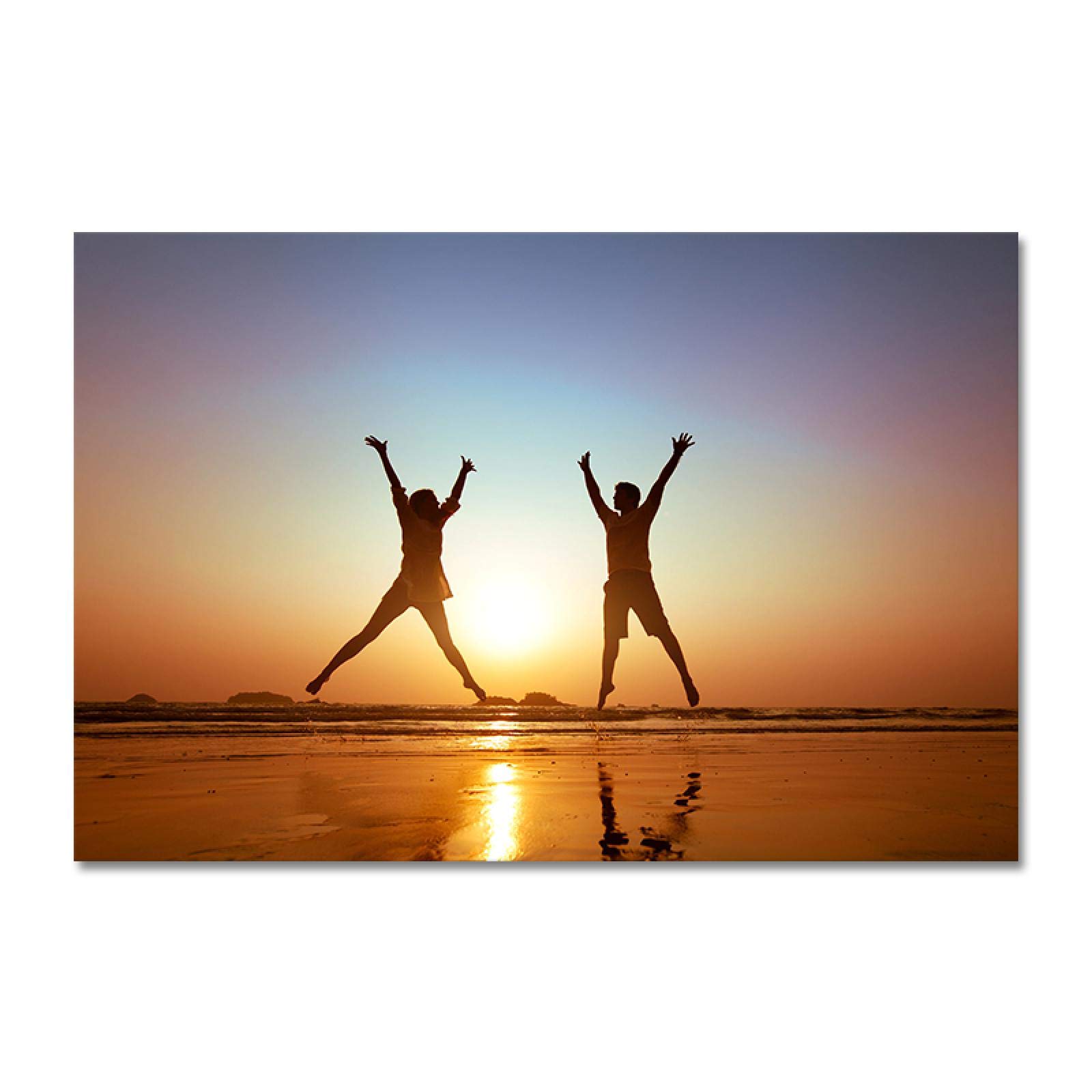 Yooyu Coppia Giovane Amante Salta al Tramonto Vacanze Tela Pittura Poster e Stampe Immagine di Arte della Parete per Soggiorno Decorazioni per la casa 40x65cm (16x26in) Cornice Dorata