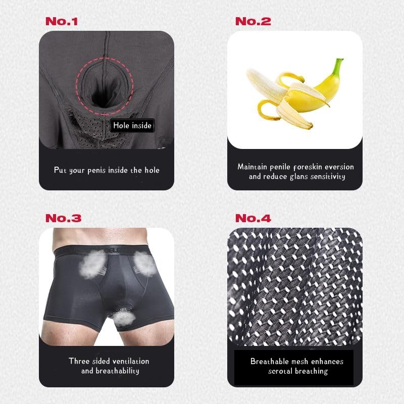 Men's Front Open Trunks Redundant Prepuce Physical Therapy Breathable Bulge Boxer Briefs Separated Pouch underwear2