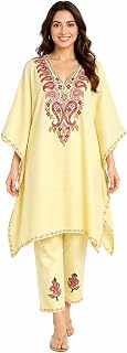 Kaftan set with aari work for women, traditional kashmiri aari embroidered cotton kaftan set with front and back work (fre... Price In India