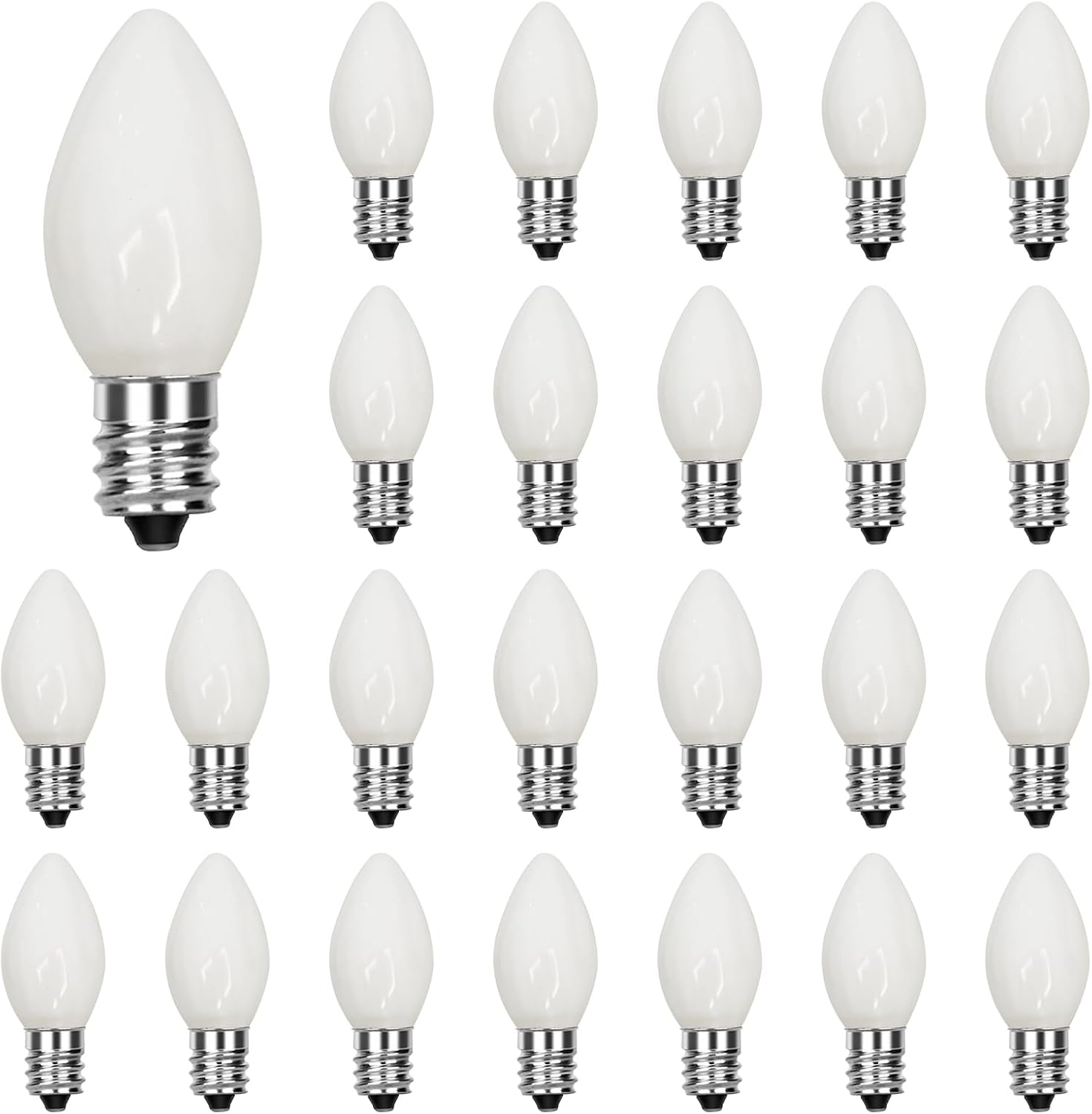 Abeja C7 Ceramic White Replacement Bulbs, 25 Pack C7 White Replacement Bulbs, 5W Vintage Bulbs for Outdoor Indoor Patio Christmas Decoration-E12 Candelabra Base