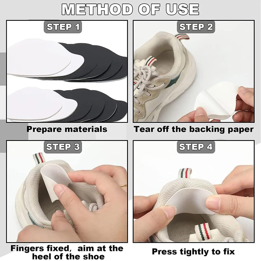 8 parches de reparación de zapatillas, parches adhesivos en el talón, reparación de agujeros de zapatillas, parche de reparación de talones, parche de prevención de agujeros, adecuado para la