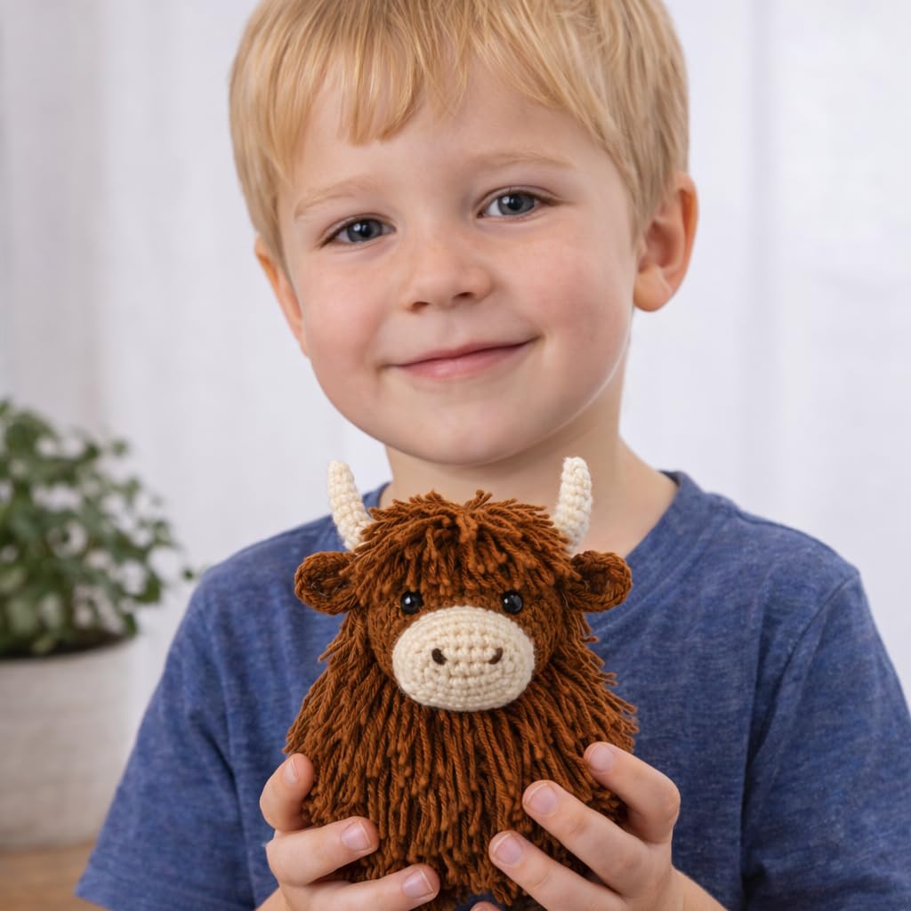 Leisure Arts Häkelset Amigurumi Hochlandkuh Braun, Häkelset Anfänger, Anfänger für Erwachsene, Tierset, Kits für Anfänger, Häkeln
