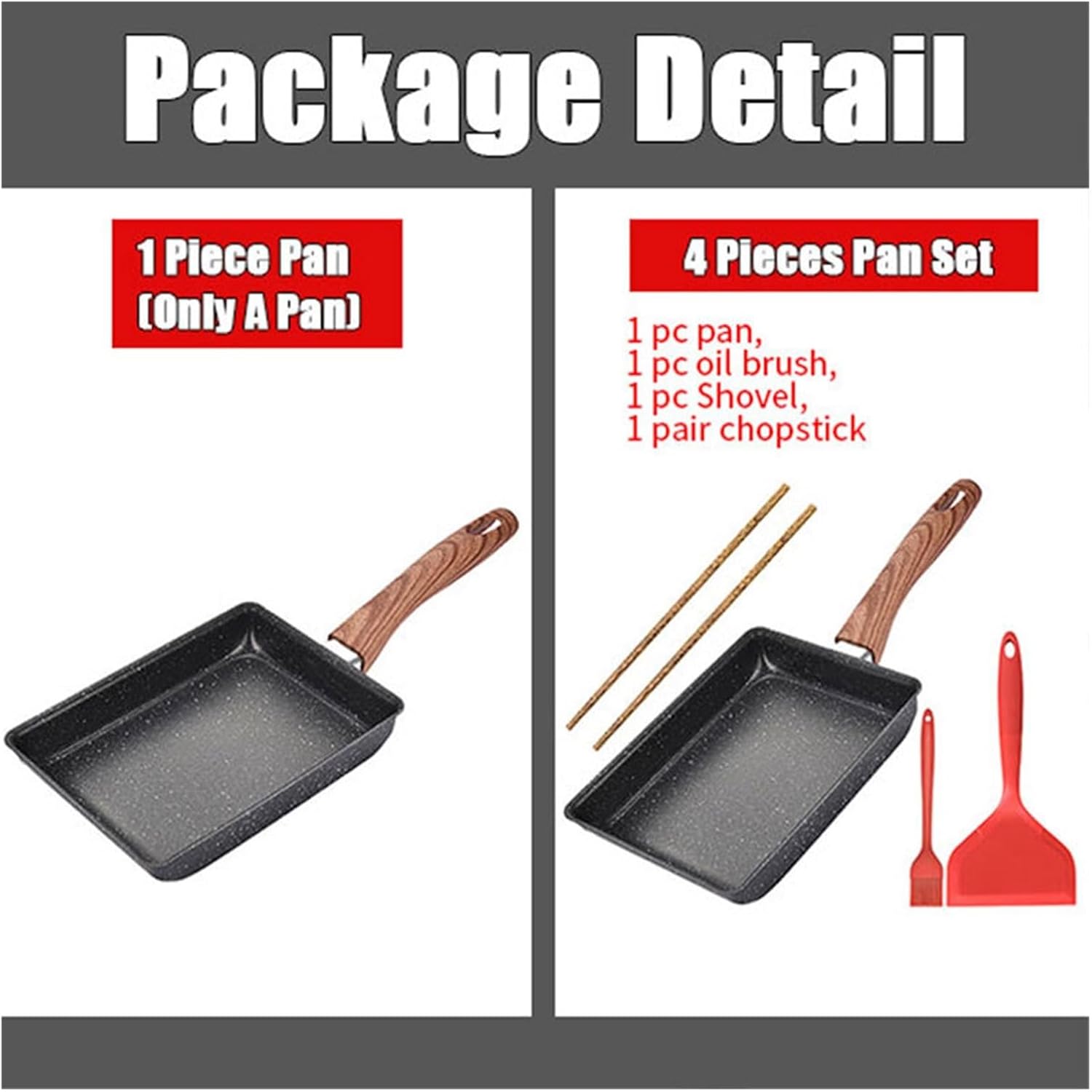 Fit for Nonstick Tamagoyaki Omelette Pan - Rectangle Small Egg Frying Skillet with Cooking Tools(4 Pieces Pan Set)