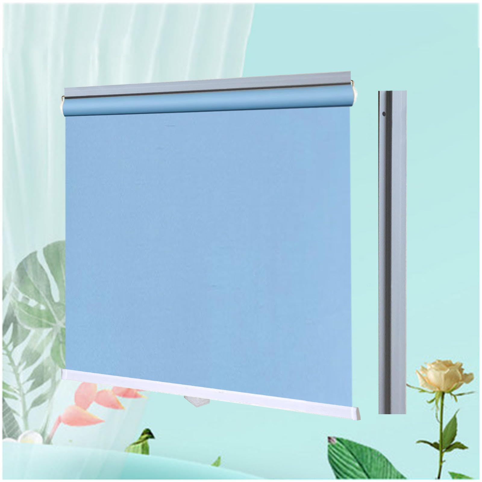 Blackout Roller Shades for Windows, 99% Uv-resistant Blackout Curtains, Home Retractable Sunshade Roller Blinds, Temporary Thermal Blinds No Drilling,blue-80x100cm/31 * 39in