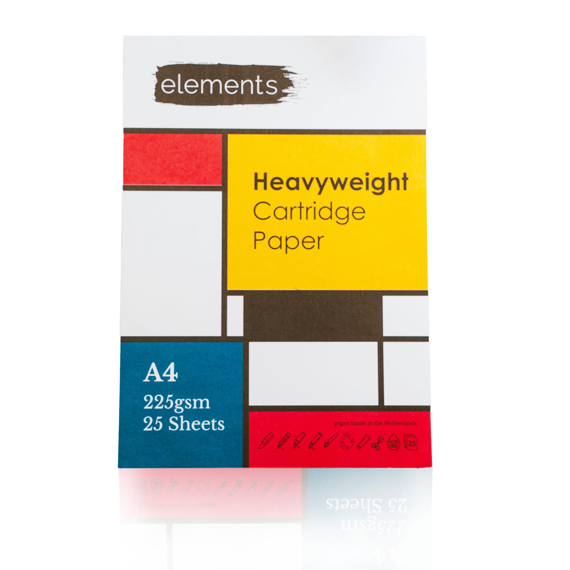 Elements Heavyweight A4 Cartridge Paper Pad – 225gsm, Double Heavyweight A4 Paper Pad for Dry Media, Ideal for Drawing and Sketching with Pencils, Charcoal, Ink & Pastels – 25 Sheets, Glue Bound