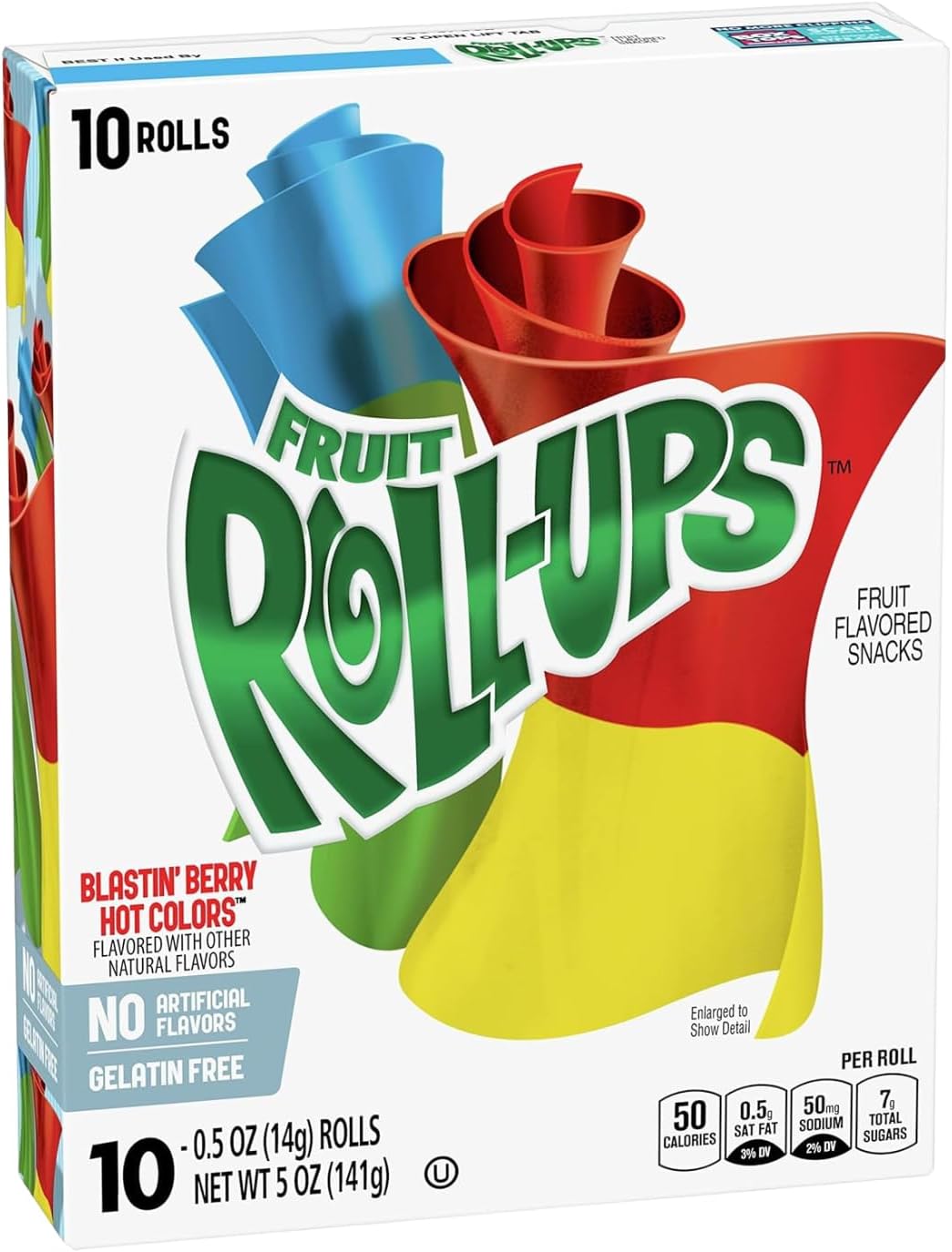 10 Rolls of Gelatin - Free Fruit - Flavored Snacks - Blastin' Berry Hot Colors Fruit Roll - Ups